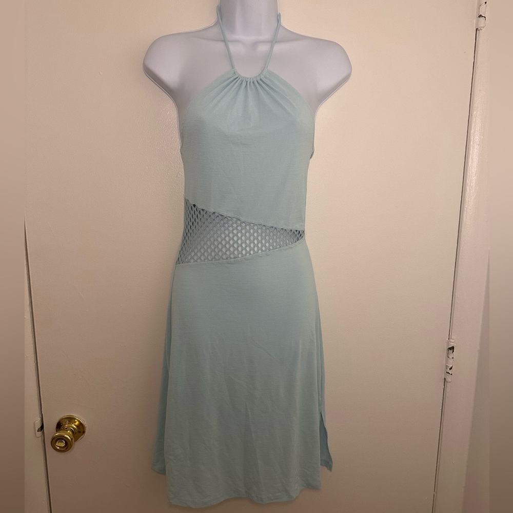 Chic Backless Light Blue Halter Dress